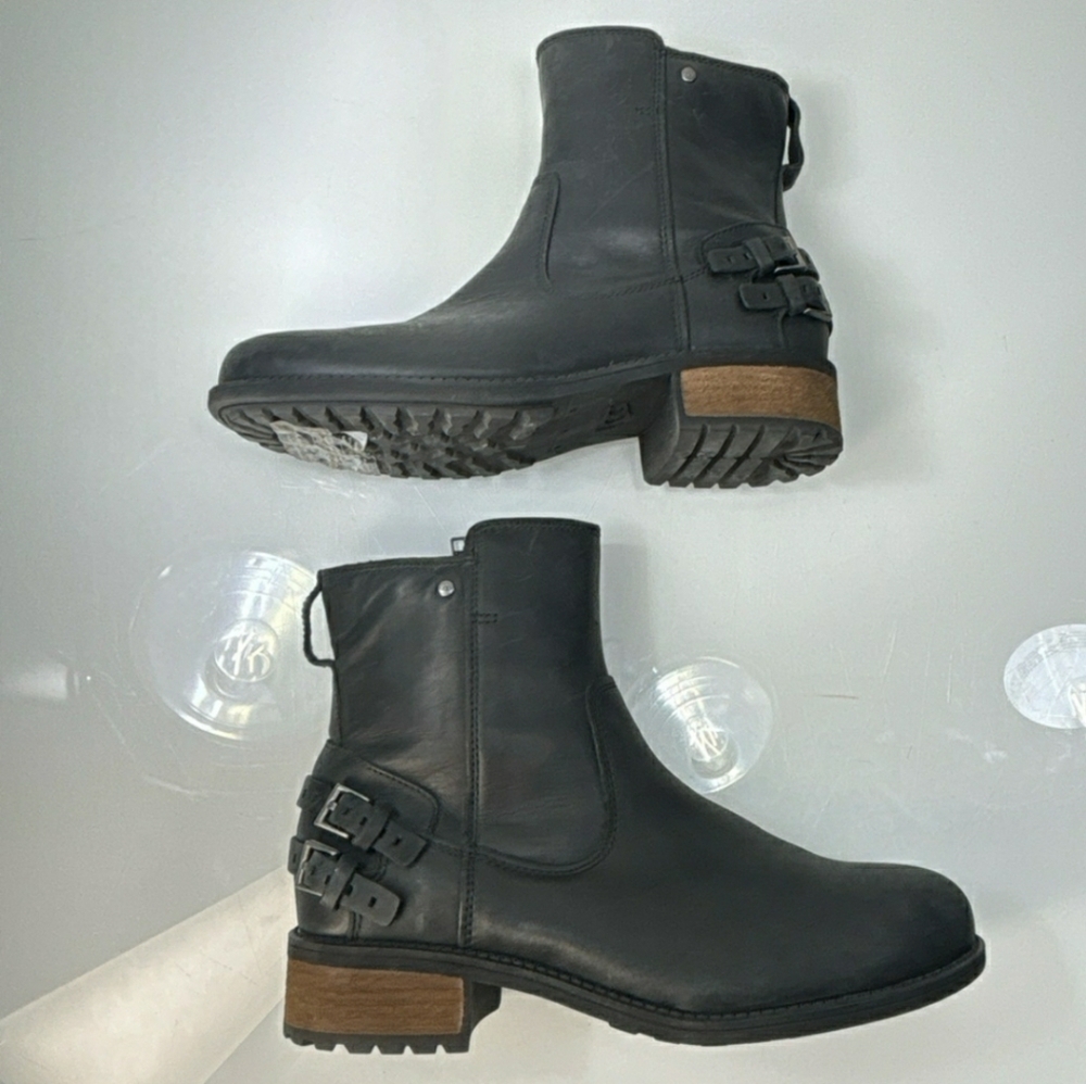 UGG Orion Ankle Boots moto Black leather Size 9